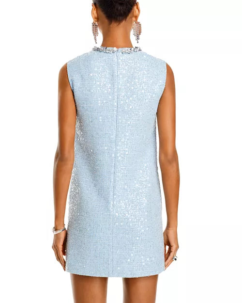 Sleeveless Embellished Tweed Sequin Mini Dress