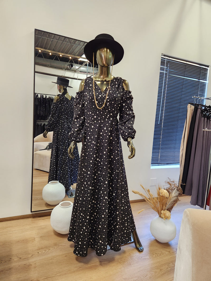 Maxi Polka Dot Pattern Black Dress
