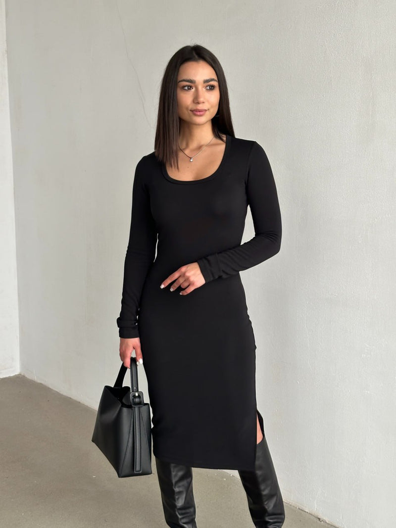 Elegant Black Bodycon Midi Dress