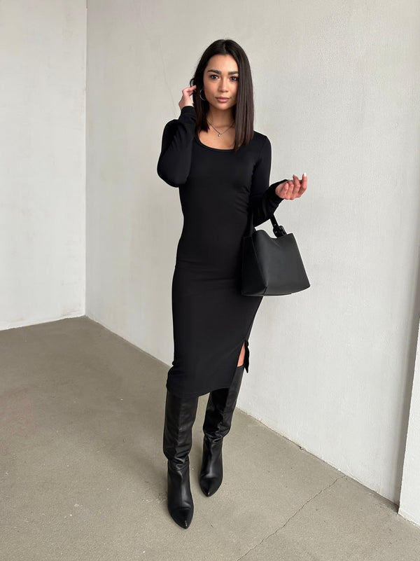 Elegant Black Bodycon Midi Dress