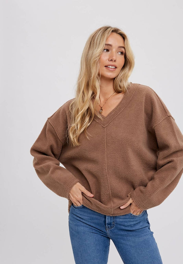 V neck fleece online jumper