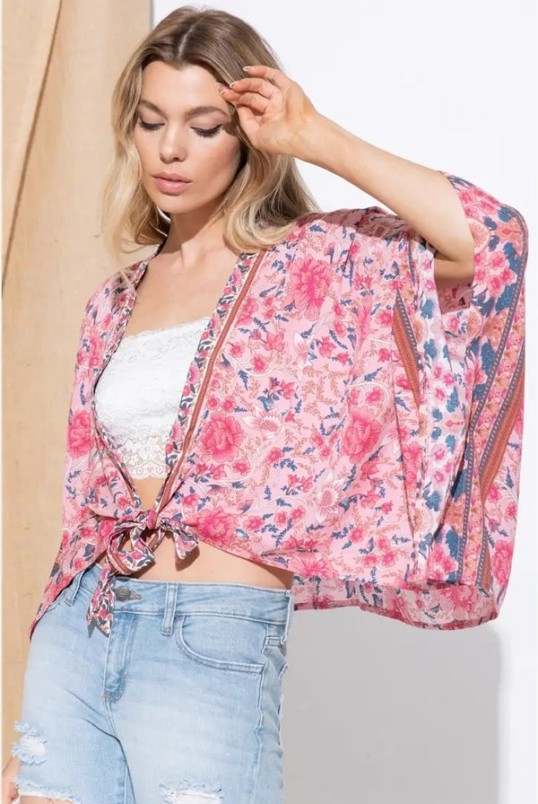 OPEN KIMONO CARDIGAN WITH TIE