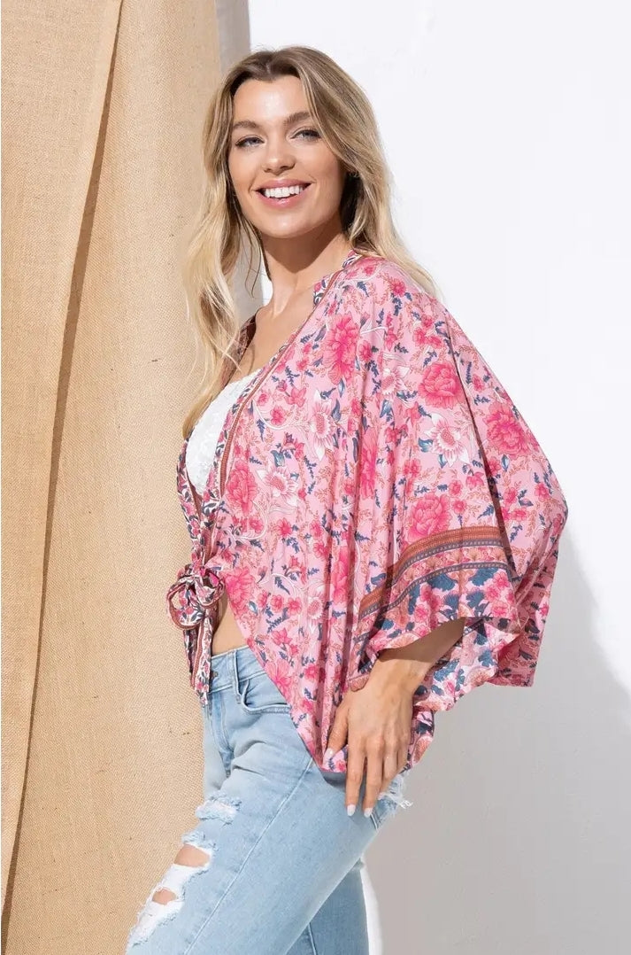 OPEN KIMONO CARDIGAN WITH TIE