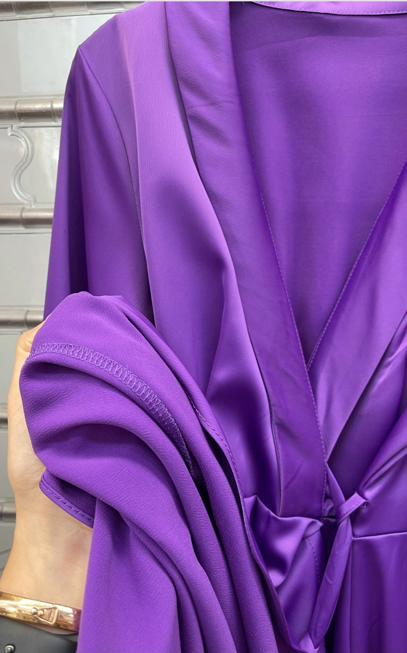 Purple Evening Dress Wrap Around with Ruffles