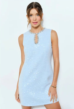 Sleeveless Embellished Tweed Sequin Mini Dress