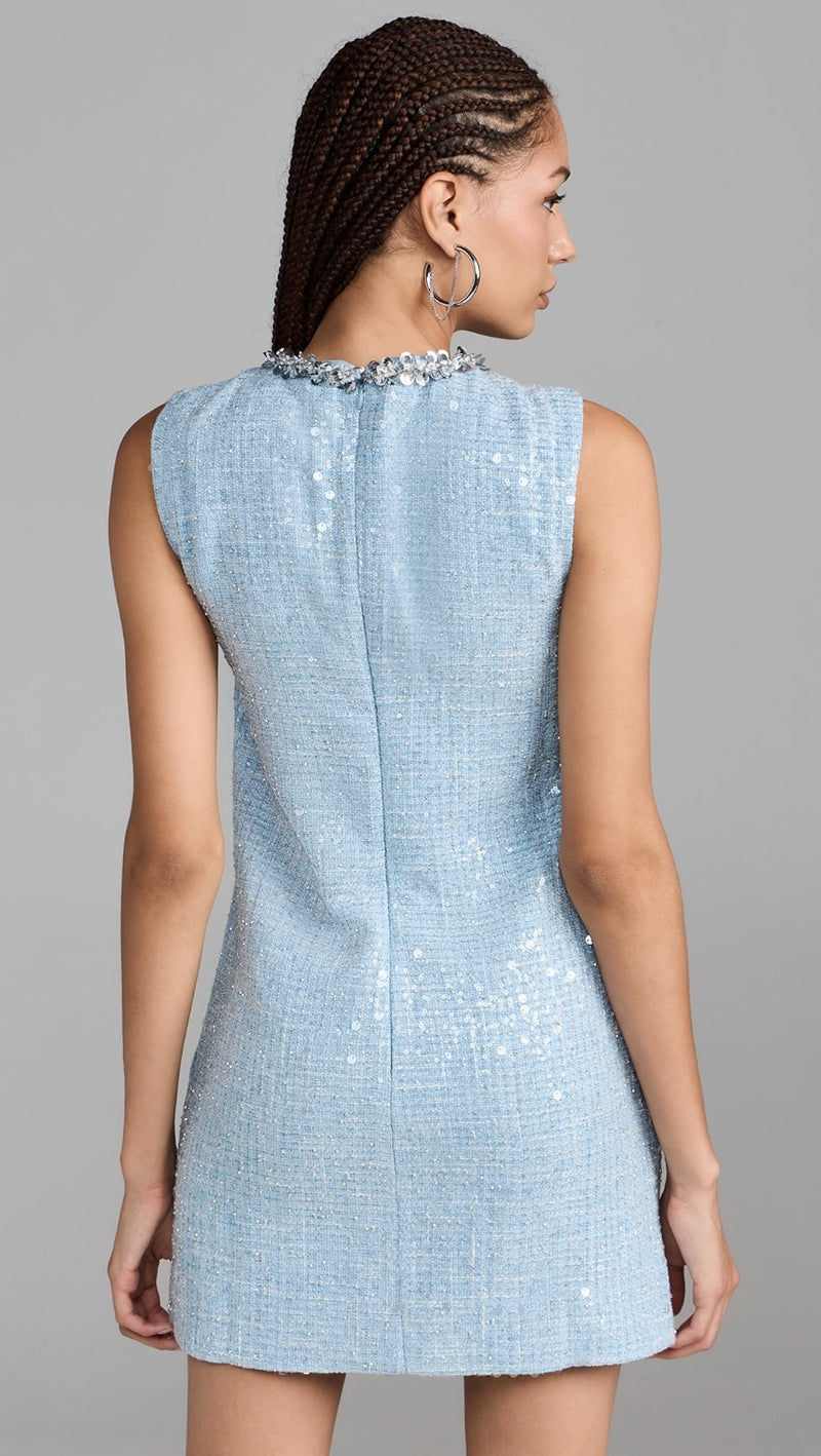 Sleeveless Embellished Tweed Sequin Mini Dress