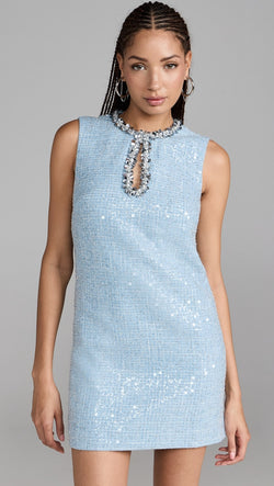 Sleeveless Embellished Tweed Sequin Mini Dress