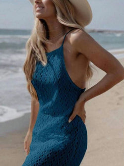 Crocheted Halter Dress Beach Wear