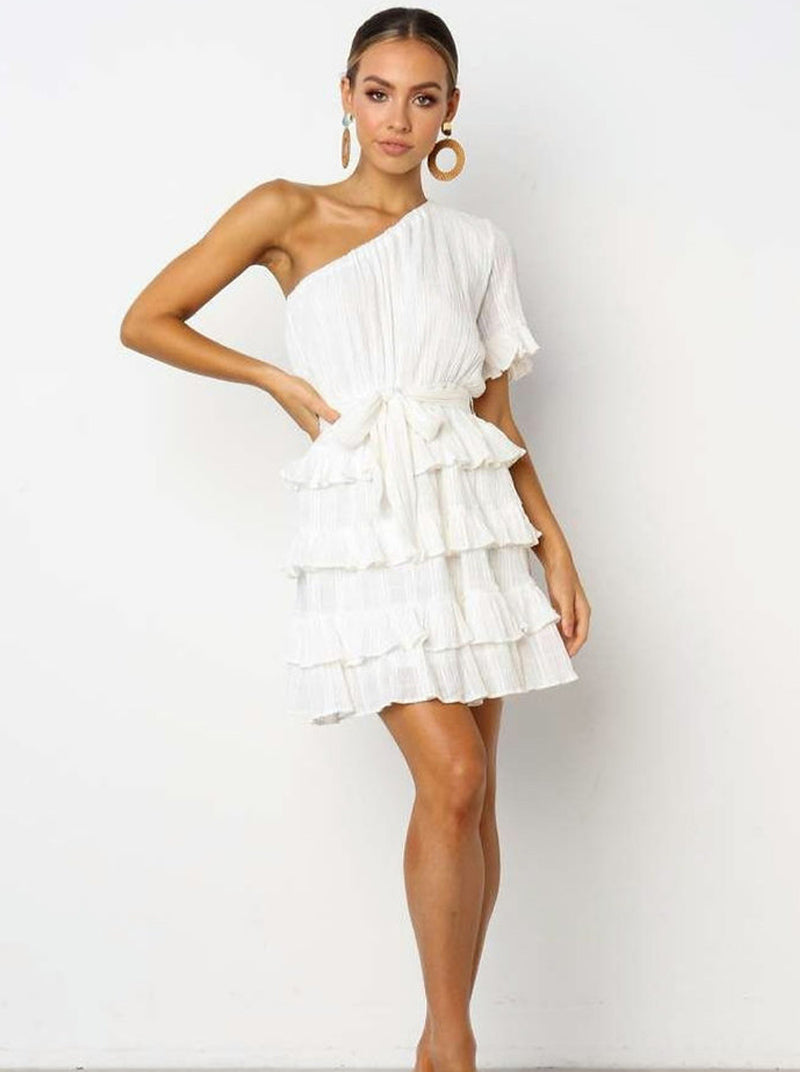 One Shoulder Ruffled Mini Dress