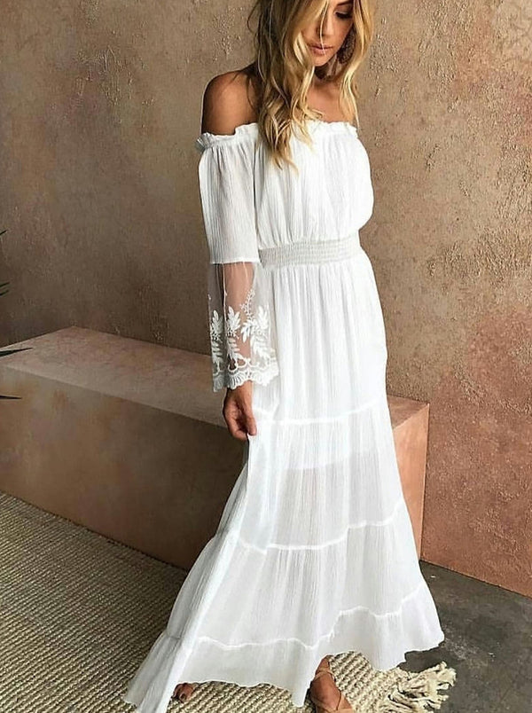 Boho White Dress/ Embroidery