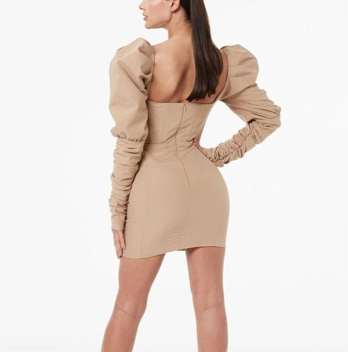 Tan Mini dress With Classic Corset