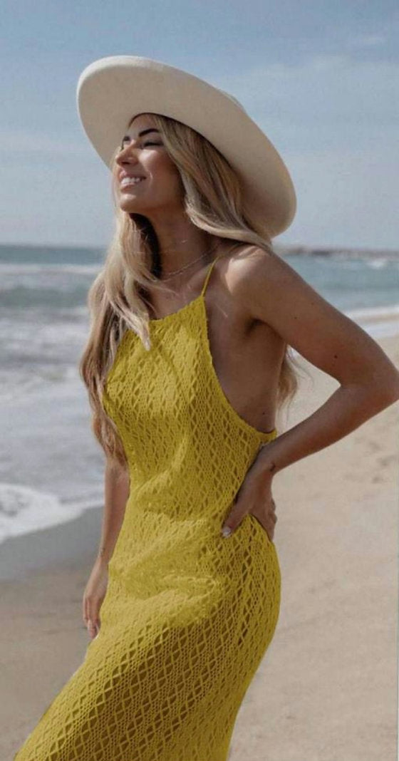 Crocheted Halter Dress Beach Wear