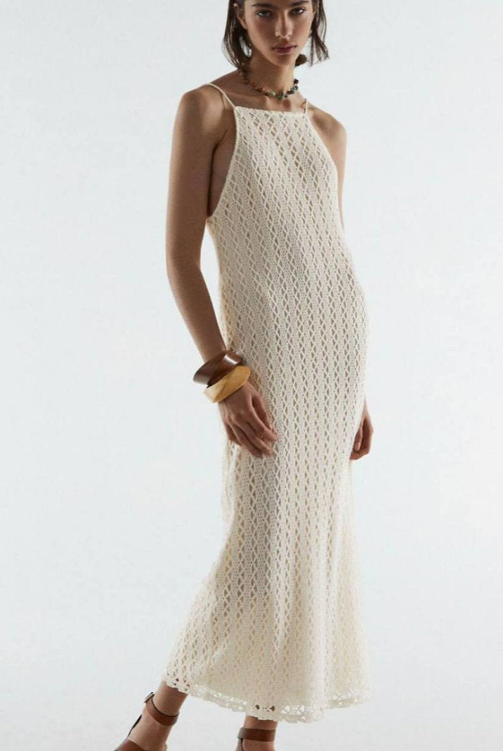 Crocheted Halter Dress Beach Wear