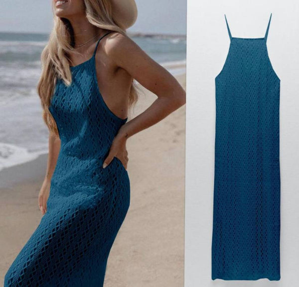 Crocheted Halter Dress Beach Wear