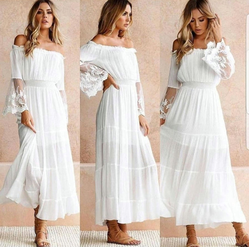 Boho White Dress/ Embroidery